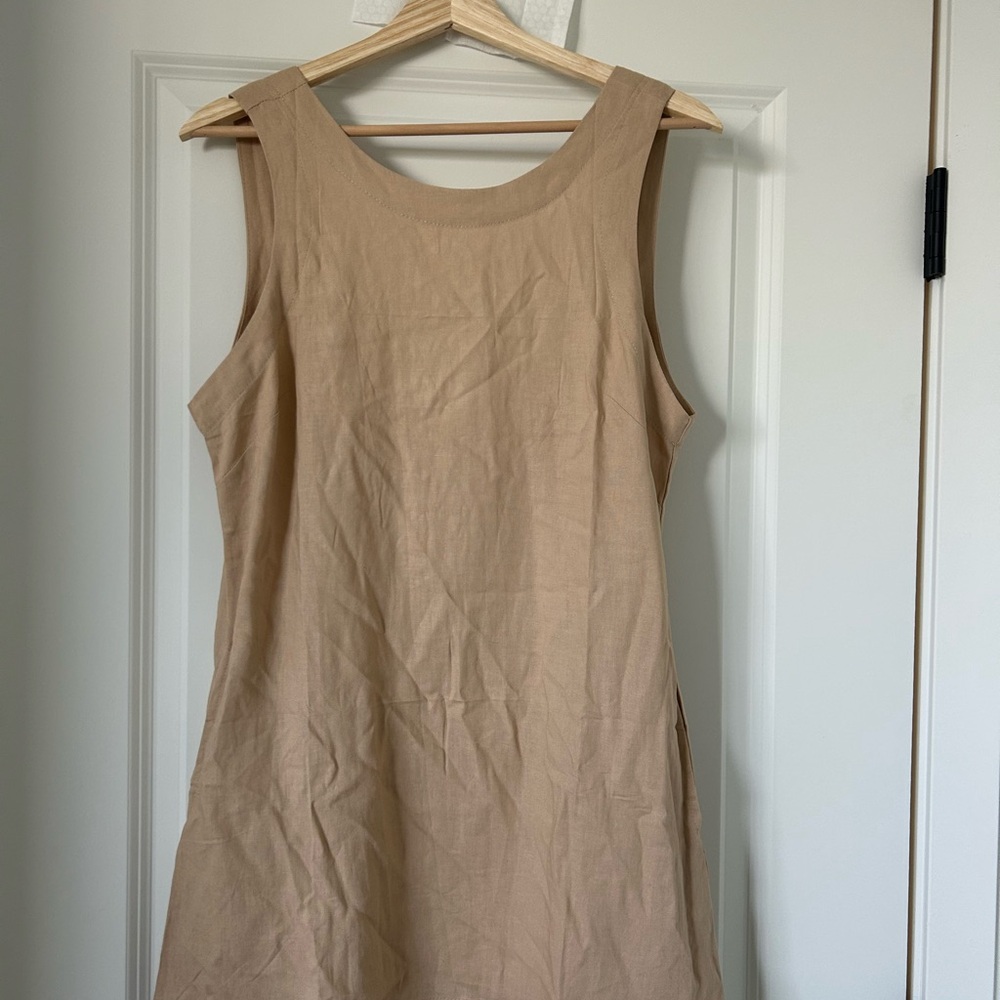 Linen Tan Sleeveless Dress with pocket